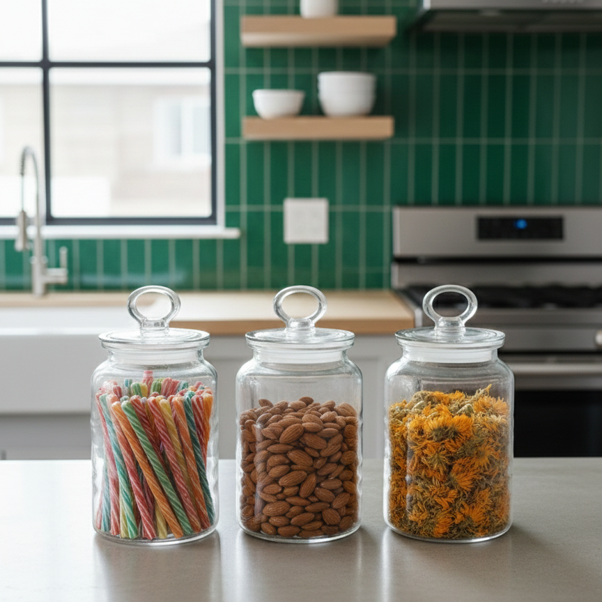3-Pcs Rustic Design Handmade Glass Canister Set by Limon - All-In-One Store Pakistan
