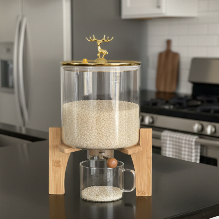 2in1 Glass Grain Storage Bin and Dispenser - All-In-One Store Pakistan