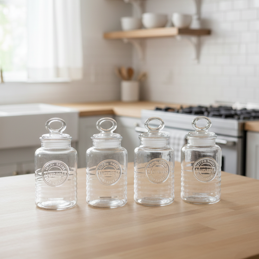 4-Pcs Rustic Design Handmade Glass Canister Set (2007) by Limon - All-In-One Store Pakistan