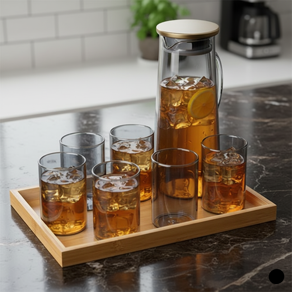 Echou 8-Pieces Pitcher & Glass Set with Bamboo Tray - All-In-One Store Pakistan