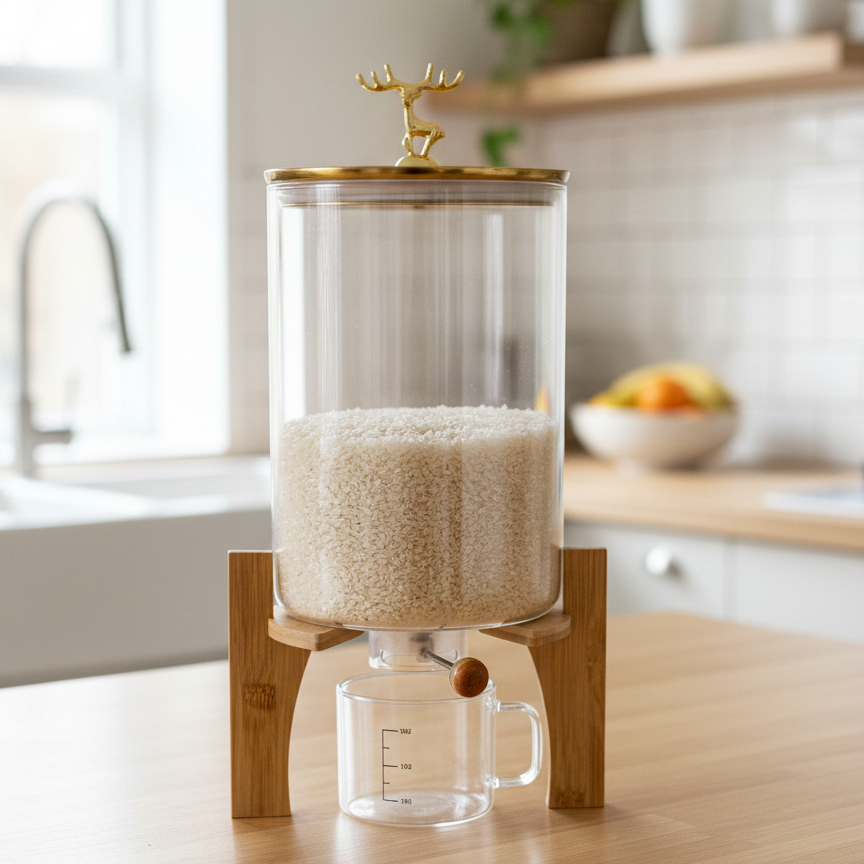 2in1 Glass Grain Storage Bin and Dispenser - All-In-One Store Pakistan