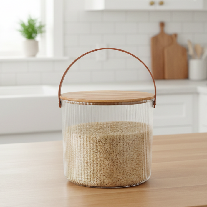 Ribbed Storage Bucket with Wooden Lid & Handle by Limon - All-In-One Store Pakistan