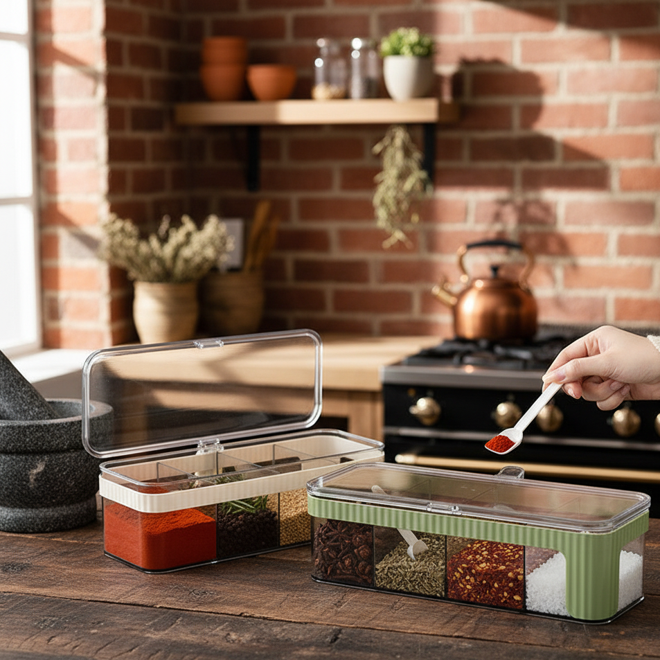 OrganicFlavour Multi‑Section Spice Container with Lid & Spoons - All-In-One Store Pakistan