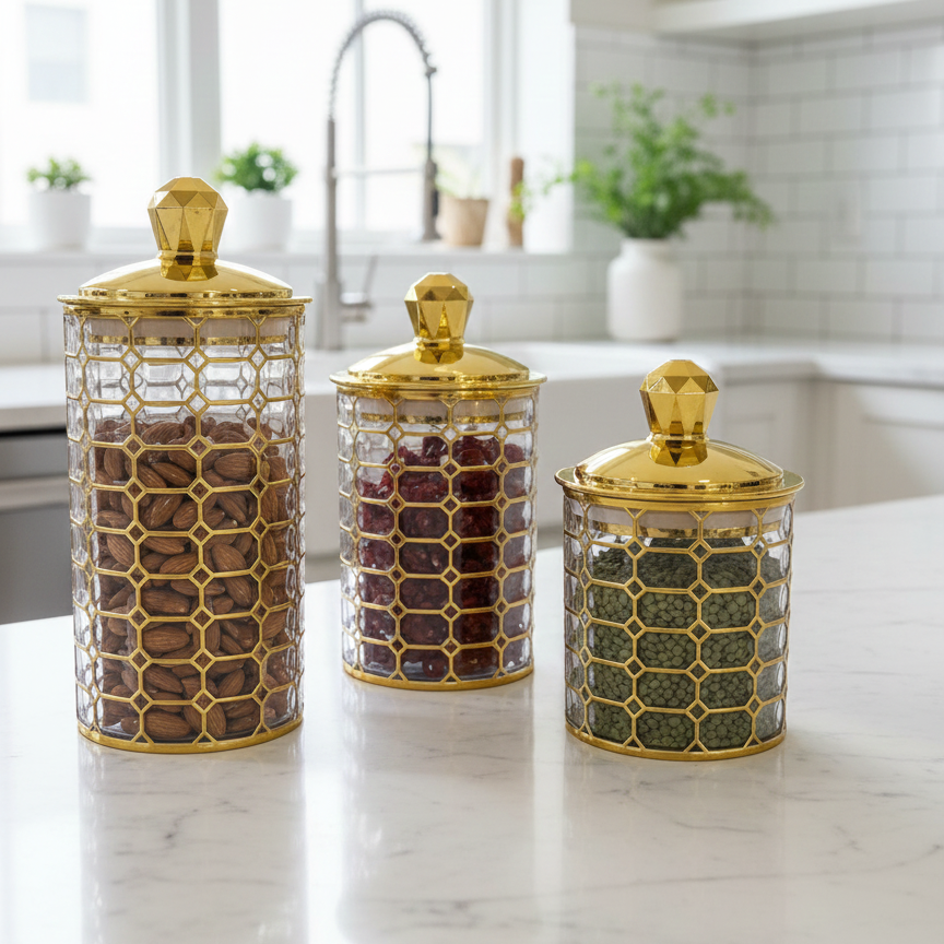Octagon & Diamond Canister Trio - Transparent - All-In-One Store Pakistan