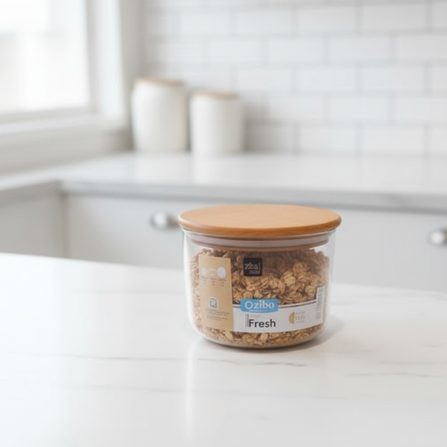 LuxeStack Glass Bowl with Airtight Wooden Lid by Ziba - All-In-One Store Pakistan