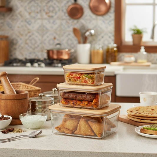 Robust 3-Piece Glass Container Set with Wooden Lid (2211) By Limon - All-In-One Store Pakistan