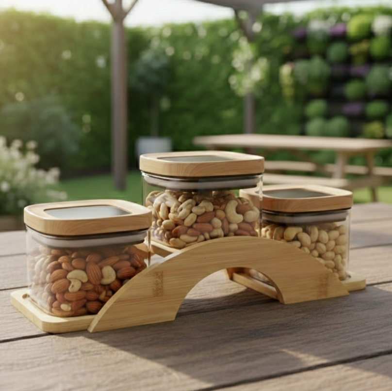 Bamboo Bridge with Square Glass Jars - All-In-One Store Pakistan