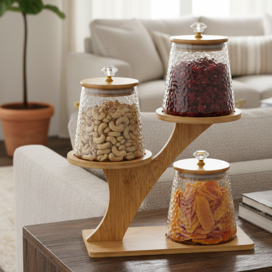 TriLevel Bamboo Pantry Display (1117) - All-In-One Store Pakistan