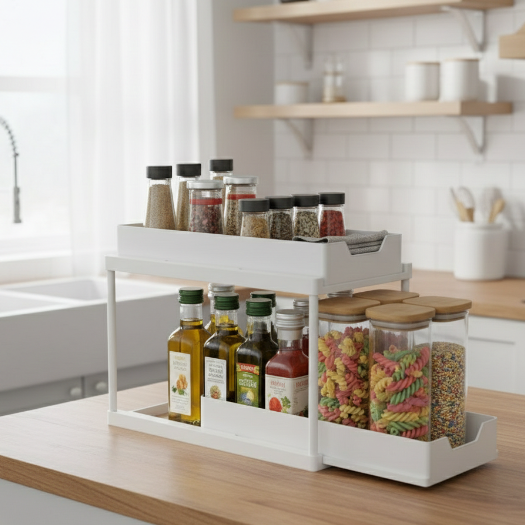 2 Tier Under Sink Organizer Sliding Cabinet Basket - All-In-One Store Pakistan
