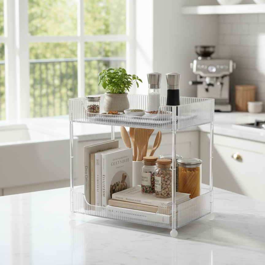 ClearStack 2-Tier Ribbed Acrylic Organizer - All-In-One Store Pakistan