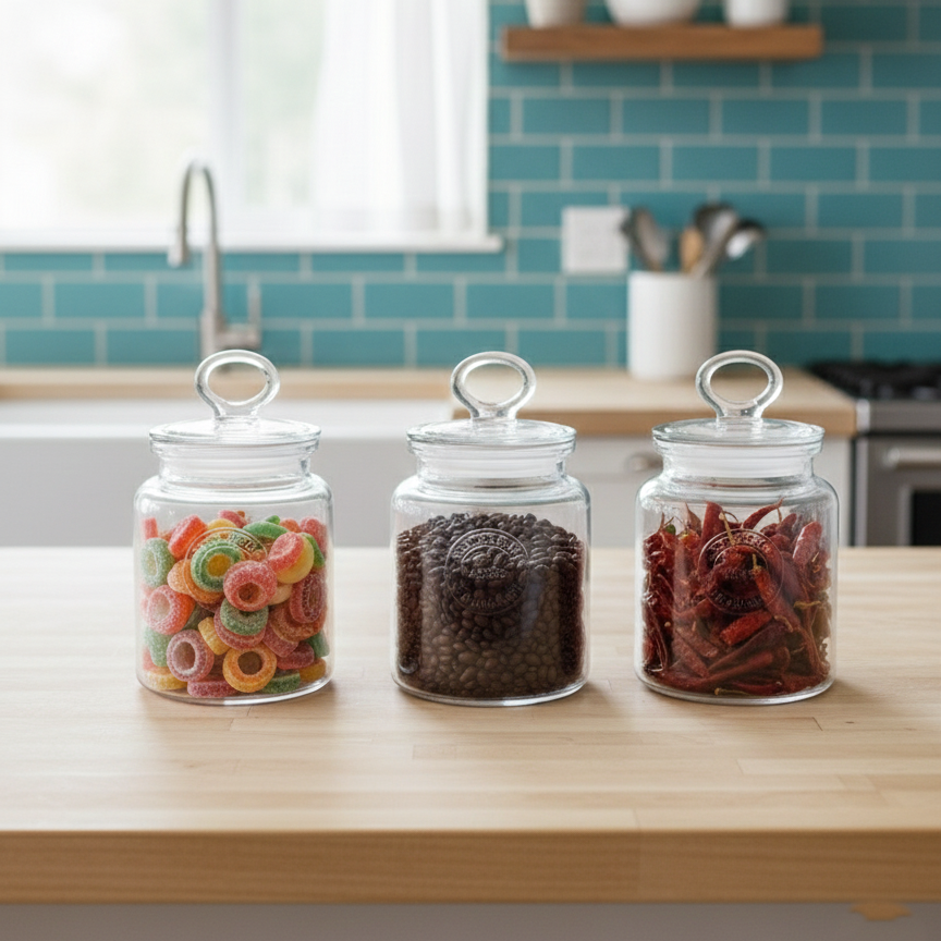 3-Pcs Rustic Design Handmade Glass Canister Set by Limon - All-In-One Store Pakistan