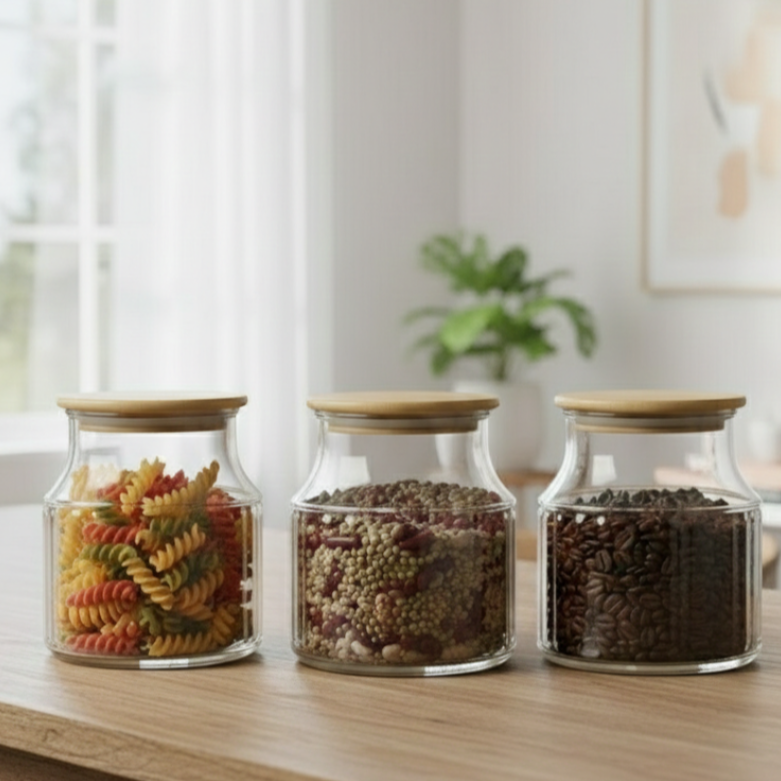 3-Pcs 800ml Home Made Glass Jars Set with Airight Lids (2263) by Limon - All-In-One Store Pakistan
