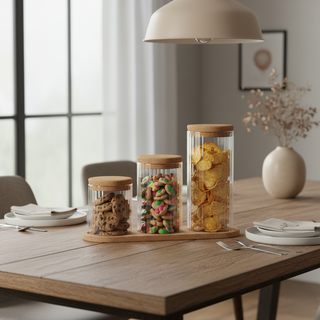 Classic Glass Storage Jar Set with Cork Lids & Tray - All-In-One Store Pakistan