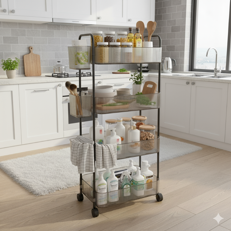 4-Tier Acrylic Utility Rolling Trolley (2374) by Limon - All-In-One Store Pakistan