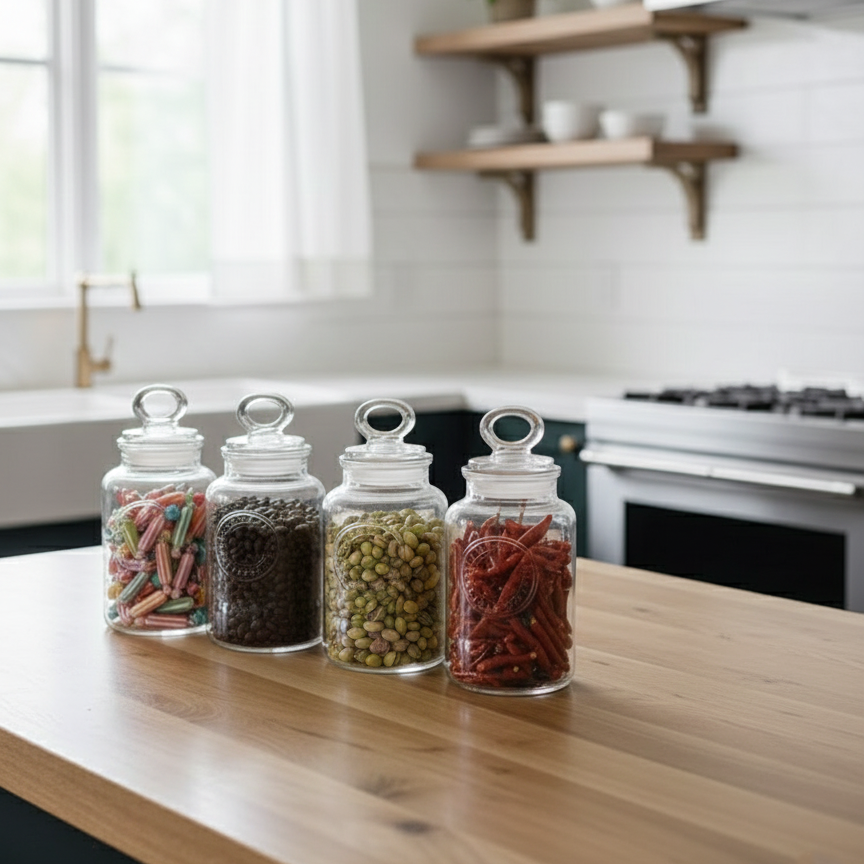 4-Pcs Rustic Design Handmade Glass Canister Set (2007) by Limon - All-In-One Store Pakistan