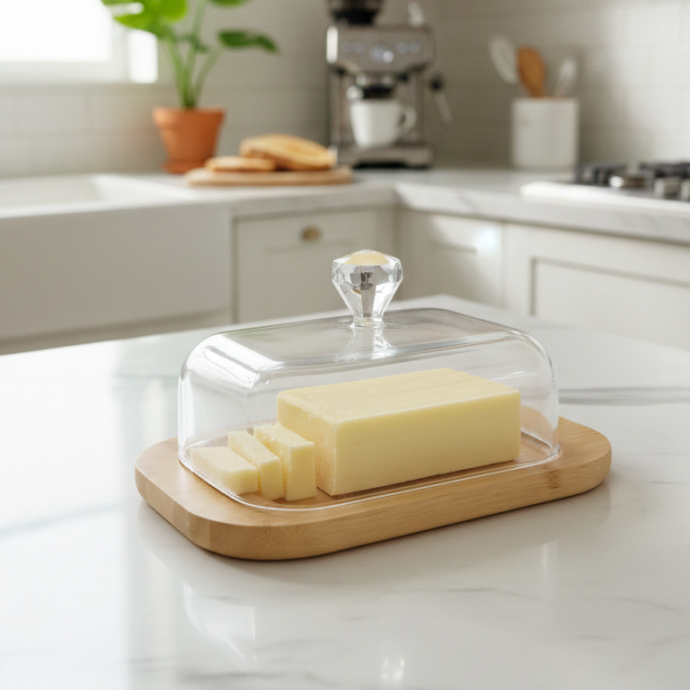 Rustic Wooden Butter Dish with Clear Lid & Knob - All-In-One Store Pakistan