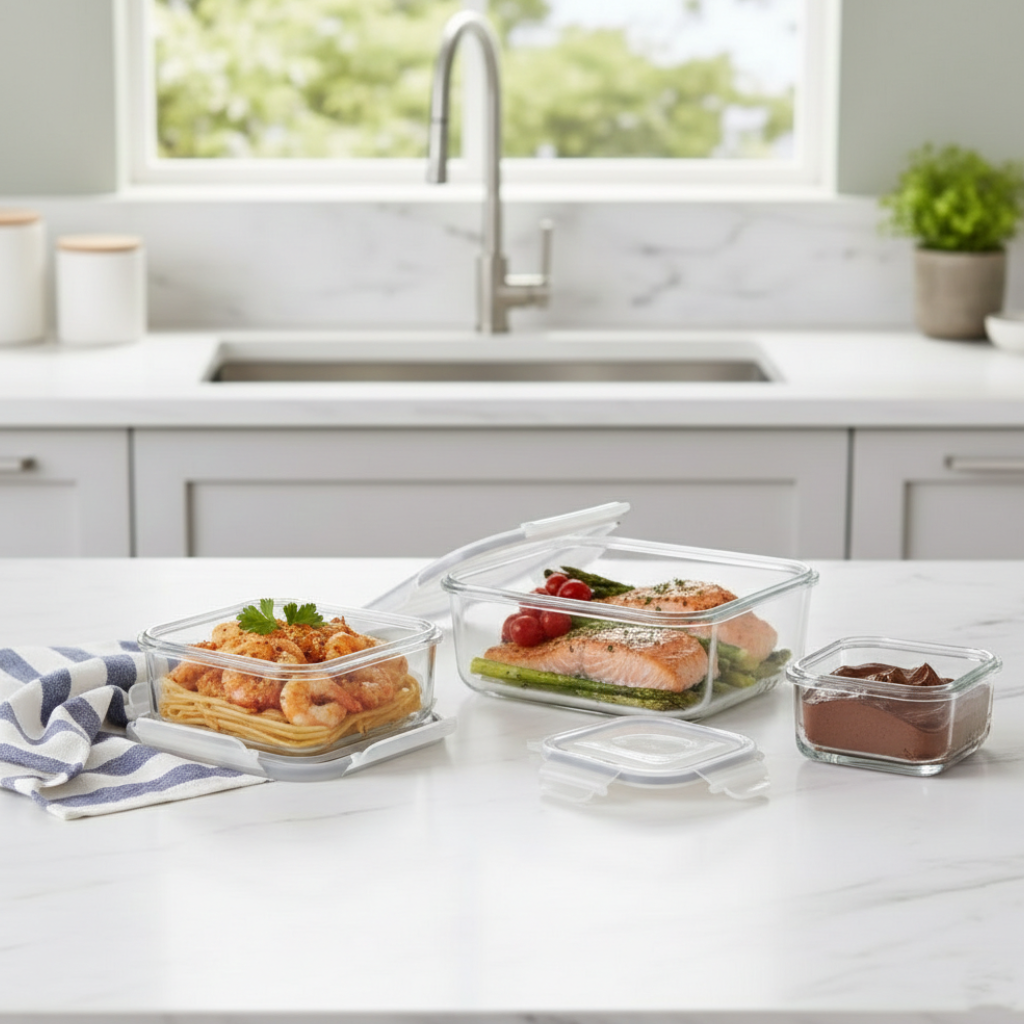 3‑Pcs Premium Square Glass Storage Set with Lids (2048) by Limon - All-In-One Store Pakistan