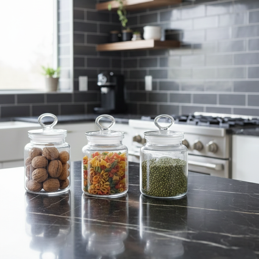 3-Pcs Rustic Design Handmade Glass Canister Set by Limon - All-In-One Store Pakistan