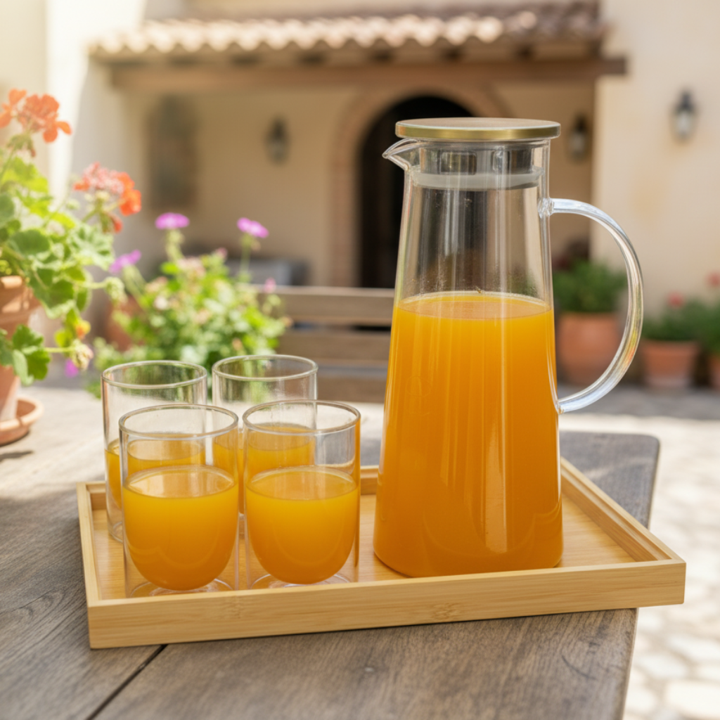 Echou 8-Pieces Pitcher & Glass Set with Bamboo Tray - All-In-One Store Pakistan