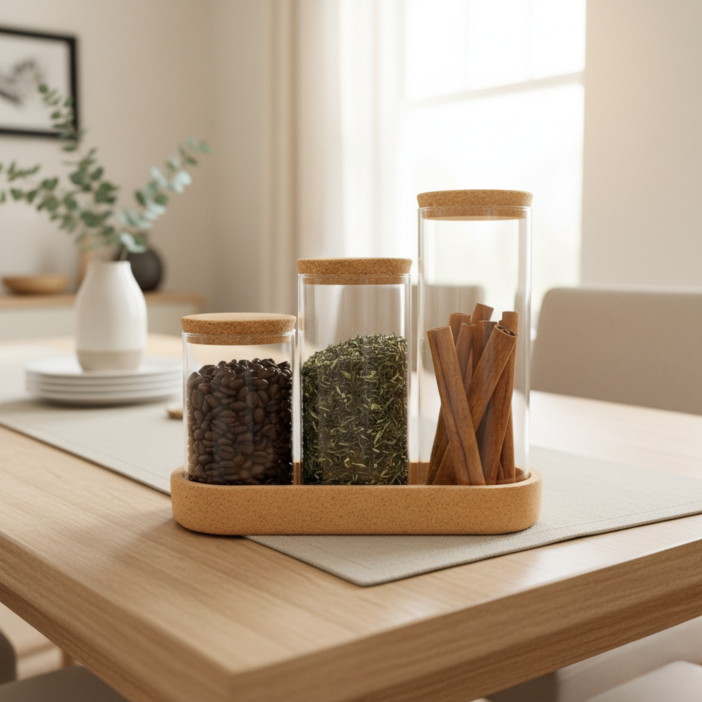 Classic Glass Storage Jar Set with Cork Lids & Tray - All-In-One Store Pakistan