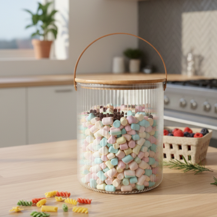 Ribbed Storage Bucket with Wooden Lid & Handle by Limon - All-In-One Store Pakistan