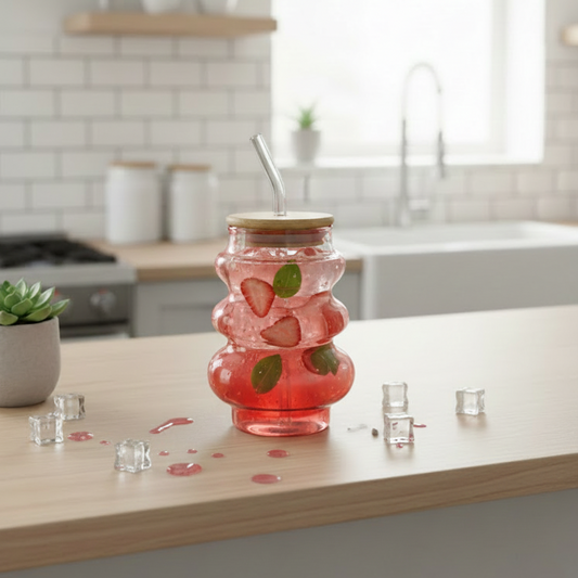 SmokyRippled Airtight Glass Tumbler with Straw - All-In-One Store Pakistan