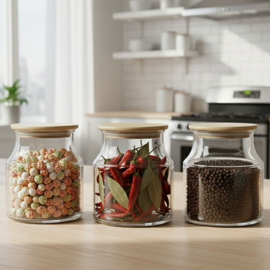 3-Pcs 800ml Home Made Glass Jars Set with Airight Lids (2263) by Limon - All-In-One Store Pakistan