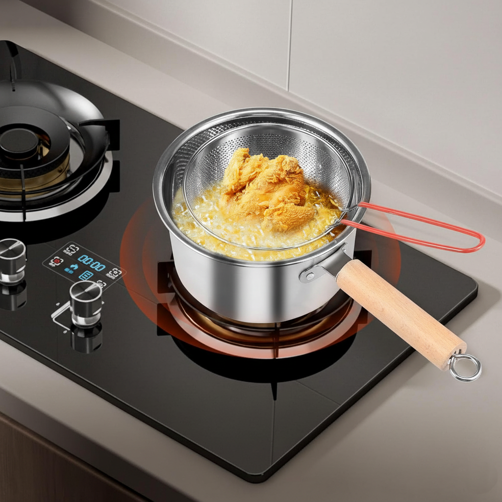 Stainless Steel Deep Fry Pot with Removeable Meshed Fry Basket & Handle - All-In-One Store Pakistan