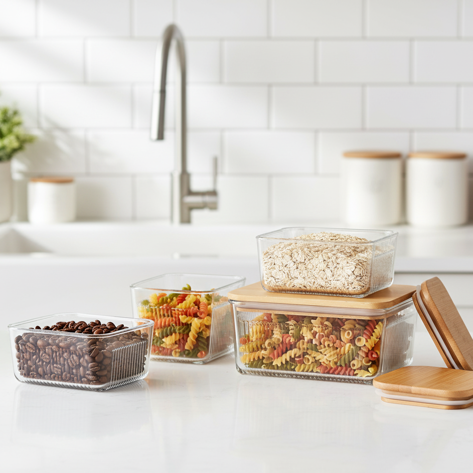 Robust 3-Piece Glass Container Set with Wooden Lid (2211) By Limon - All-In-One Store Pakistan