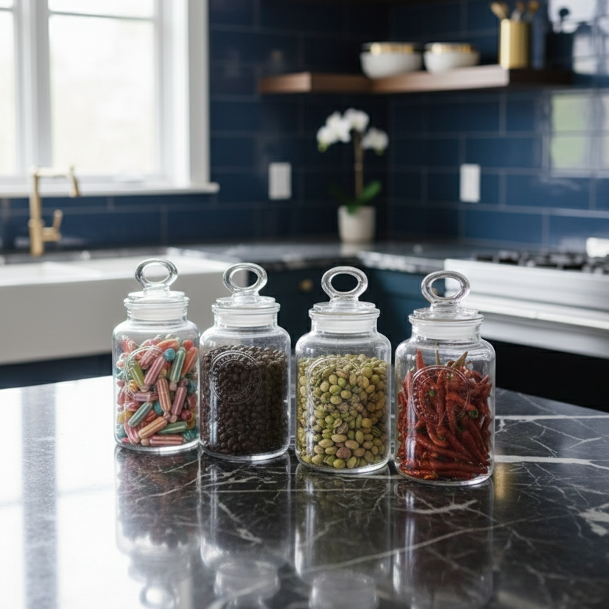 4-Pcs Rustic Design Handmade Glass Canister Set (2007) by Limon - All-In-One Store Pakistan