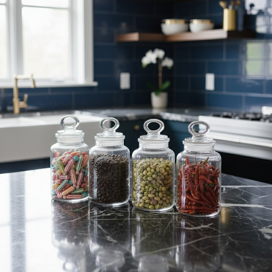 4-Pcs Rustic Design Handmade Glass Canister Set (2007) by Limon - All-In-One Store Pakistan