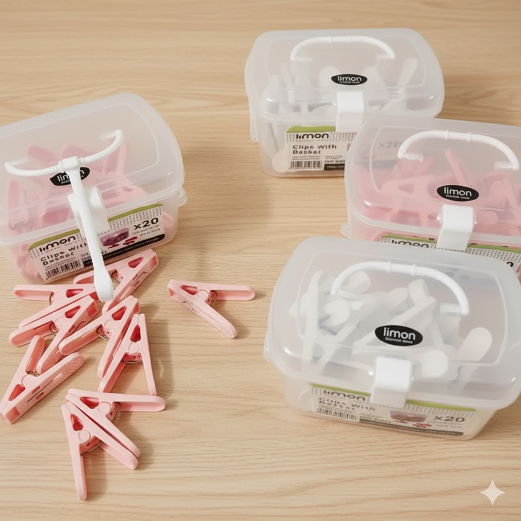 Laundry Essentials Clips Box with Handle – 20 Pcs (1110) by Limon - All-In-One Store Pakistan
