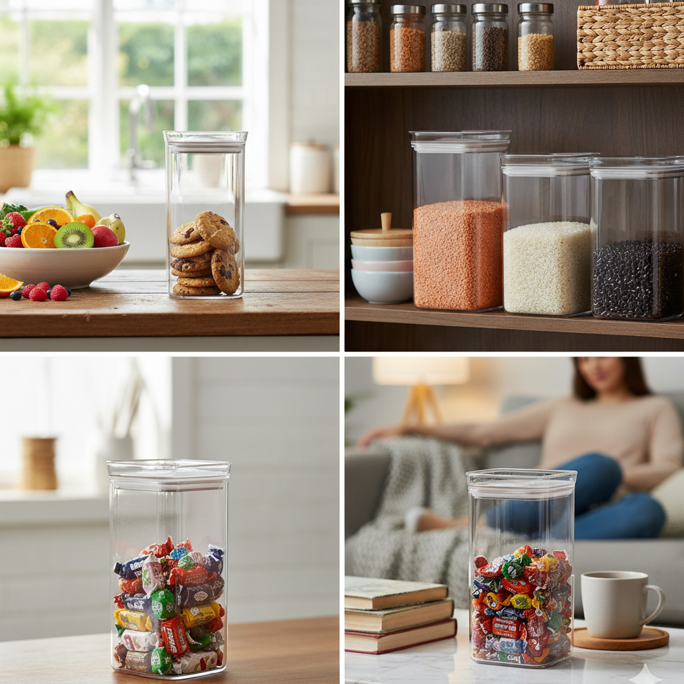 Signature Acrylic Stackable Airtight Jar with Transparent Lid by Ziba - All-In-One Store Pakistan
