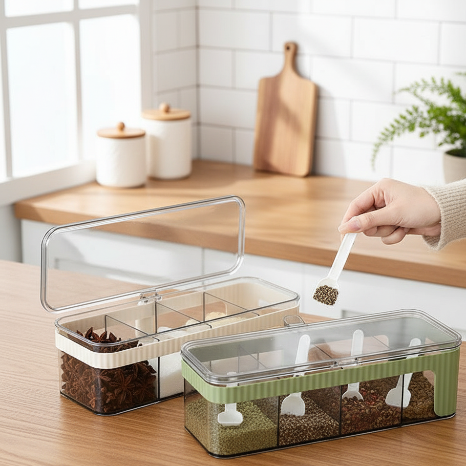 OrganicFlavour Multi‑Section Spice Container with Lid & Spoons - All-In-One Store Pakistan