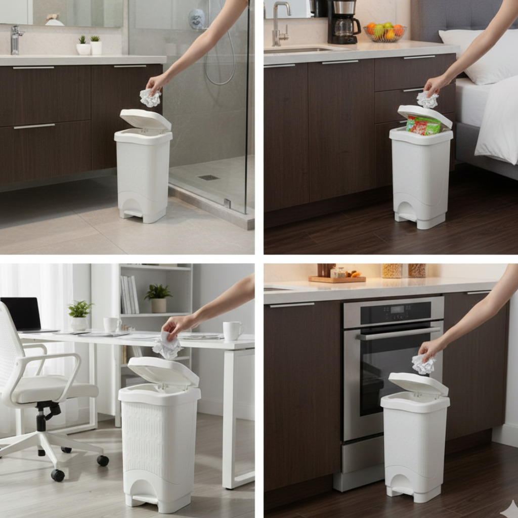 18L Bamboo-Style Dustbin with Pedal (1580) by Limon - All-In-One Store Pakistan