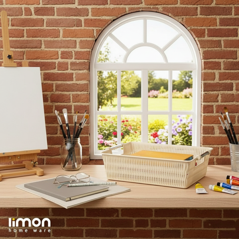 Multipurpose Rectangle Bamboo Basket with Steel Handles by Limon - All-In-One Store Pakistan