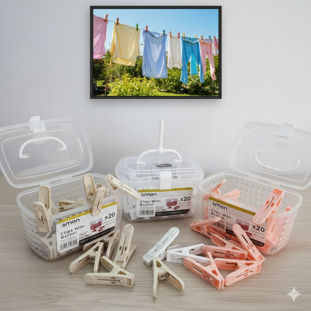 Laundry Essentials Clips Box with Handle – 20 Pcs (1110) by Limon - All-In-One Store Pakistan