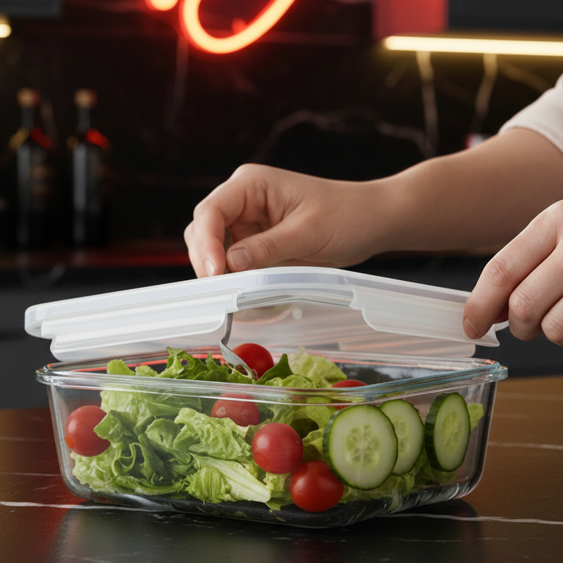 850ML Rectangular Glass Container with Lid (1802) by Limon - All-In-One Store Pakistan