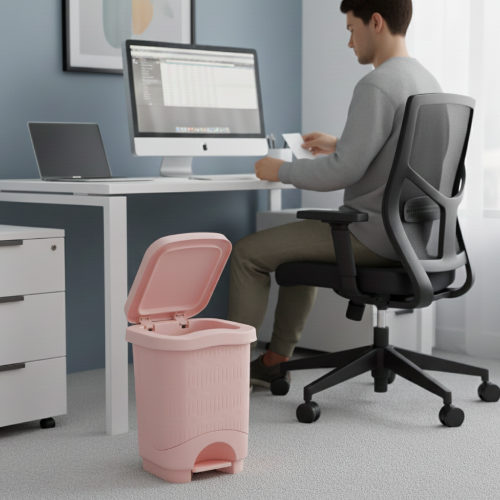 7L Bamboo-Style Dustbin with Pedal (1582) by Limon - All-In-One Store Pakistan