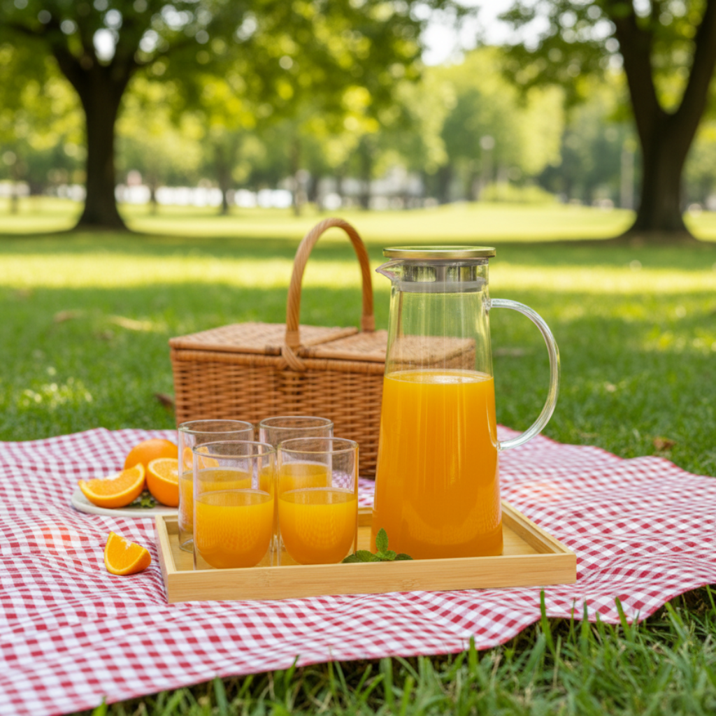 Echou 8-Pieces Pitcher & Glass Set with Bamboo Tray - All-In-One Store Pakistan