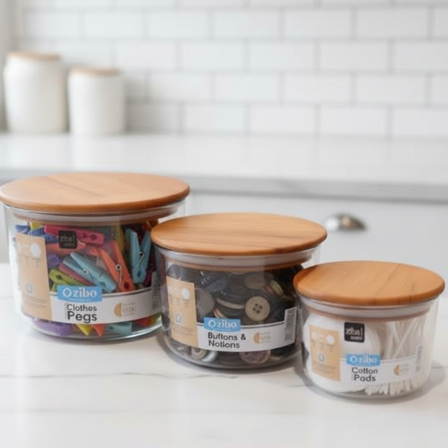 LuxeStack Glass Bowl with Airtight Wooden Lid by Ziba - All-In-One Store Pakistan