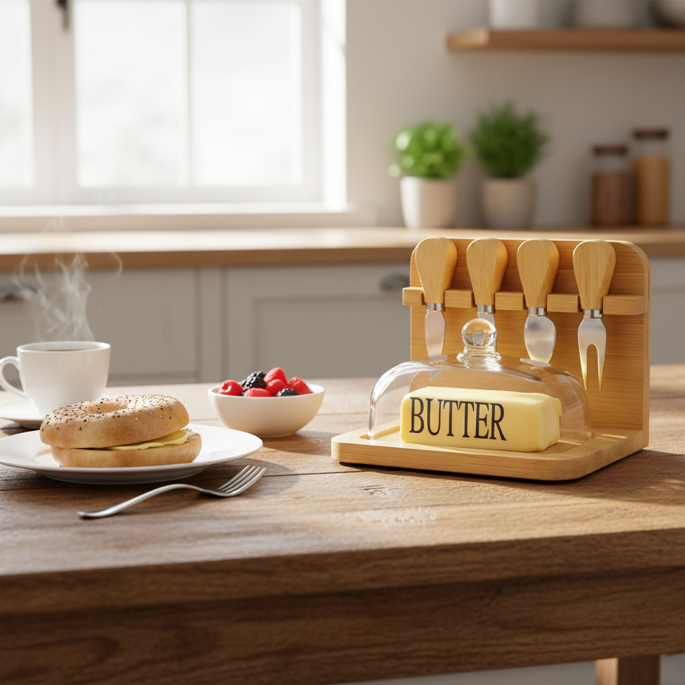 Butter Keeper & Spreader Set with Bamboo Base - All-In-One Store Pakistan