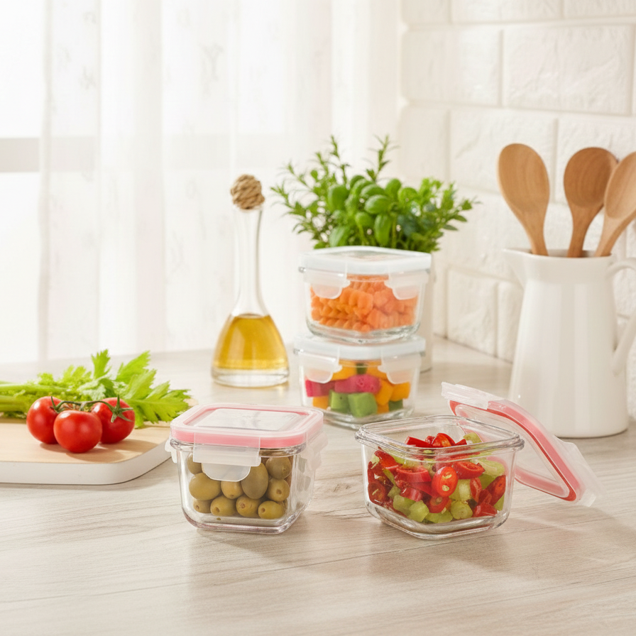 200ML Square Glass Container with Lid (1976) by Limon - All-In-One Store Pakistan