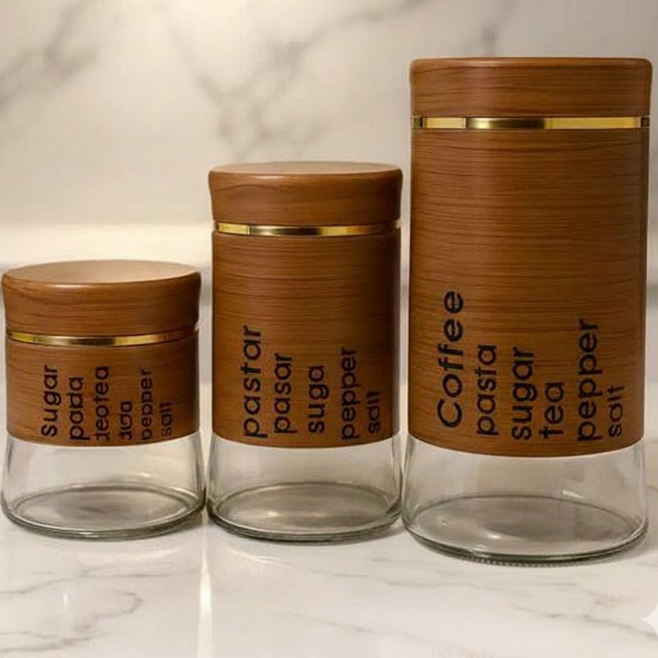 Coffee, Sugar & Tea Premium Glass Canister Set (Pack of 3) - All-In-One Store Pakistan