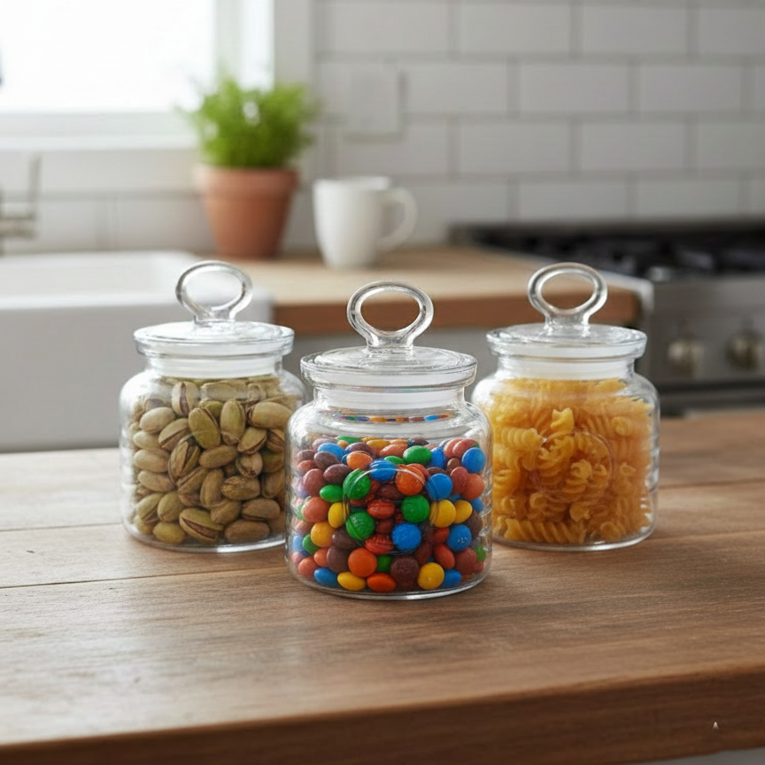 3-Pcs Rustic Design Handmade Glass Canister Set by Limon - All-In-One Store Pakistan