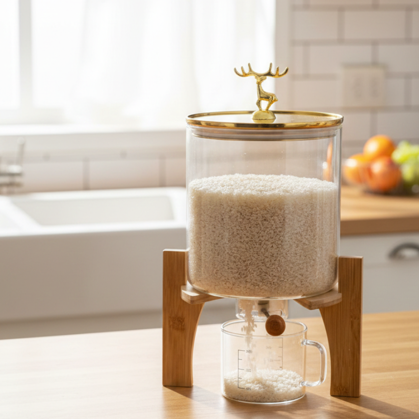 2in1 Glass Grain Storage Bin and Dispenser - All-In-One Store Pakistan