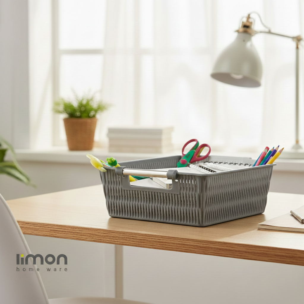 Multipurpose Rectangle Bamboo Basket with Steel Handles by Limon - All-In-One Store Pakistan