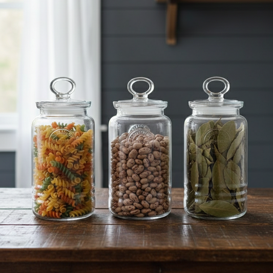 3-Pcs Rustic Design Handmade Glass Canister Set by Limon - All-In-One Store Pakistan