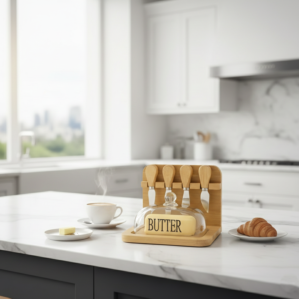 Butter Keeper & Spreader Set with Bamboo Base - All-In-One Store Pakistan