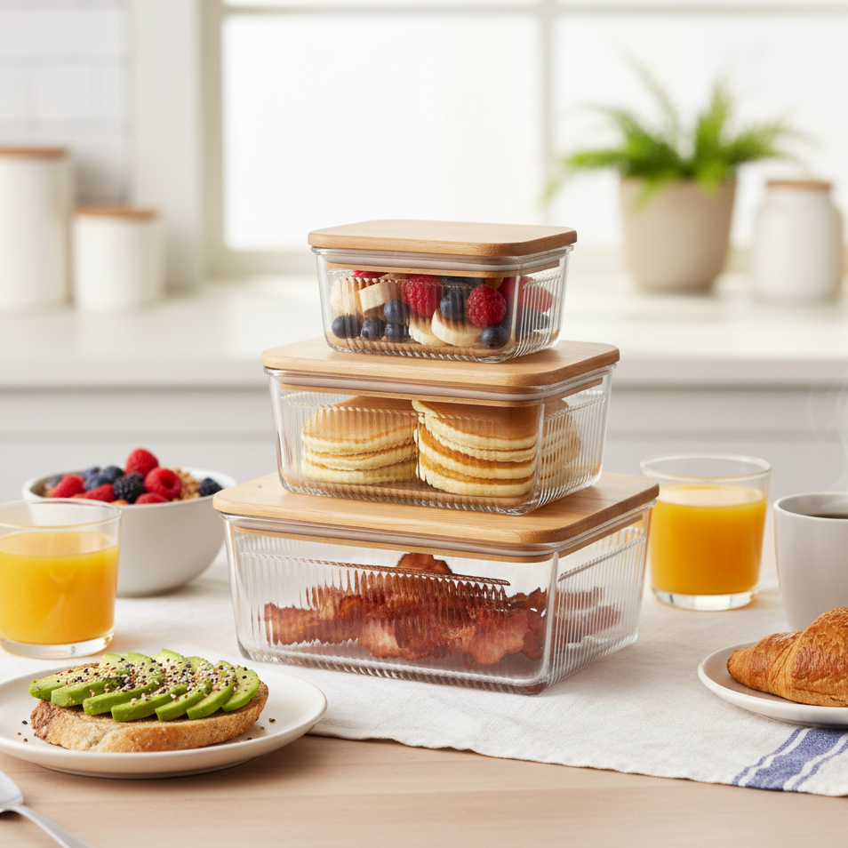 Robust 3-Piece Glass Container Set with Wooden Lid (2211) By Limon - All-In-One Store Pakistan